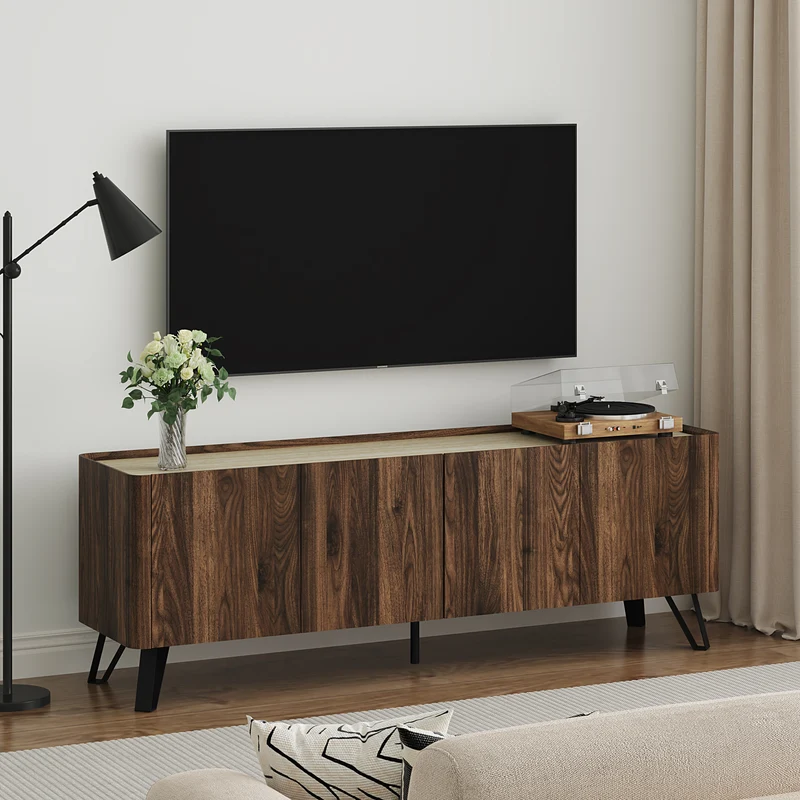 TV-bänk Trorlon 160x40x55 cm valnötslook/travertin [en.casa]