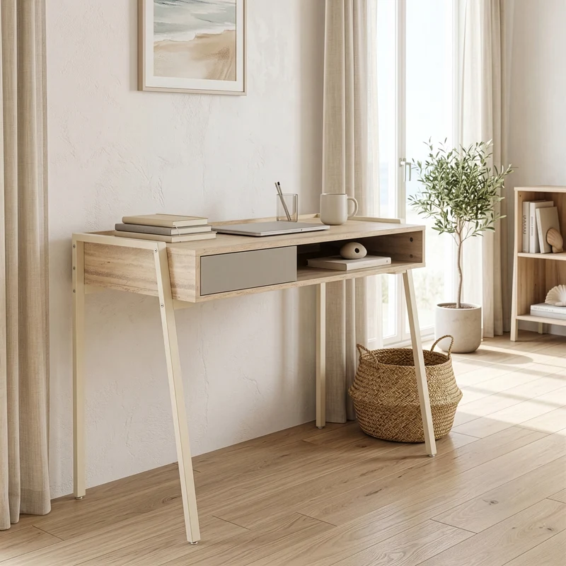 Skrivbord Boderas 107x55x78 cm Beige/Travertin [en.casa]