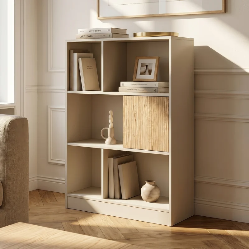 Bokhylla Karena 112x70x30 cm Krämvit/Eklook [en.casa]