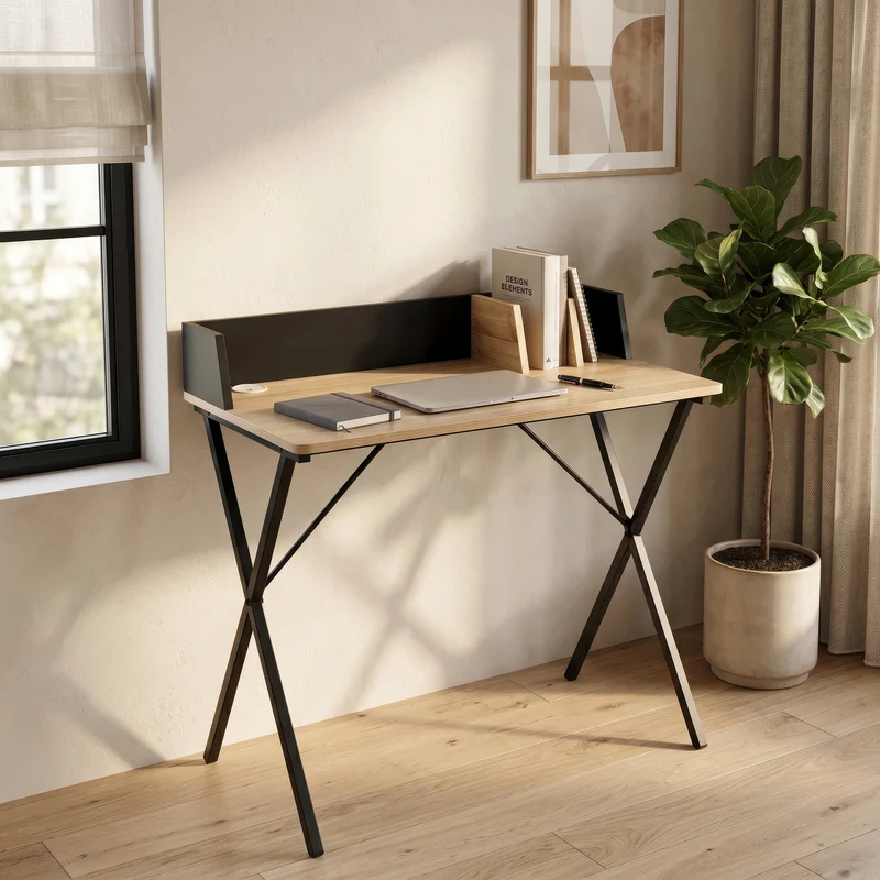 Skrivbord Kappespoo 84x80x50 cm Svart/Eklook [en.casa]