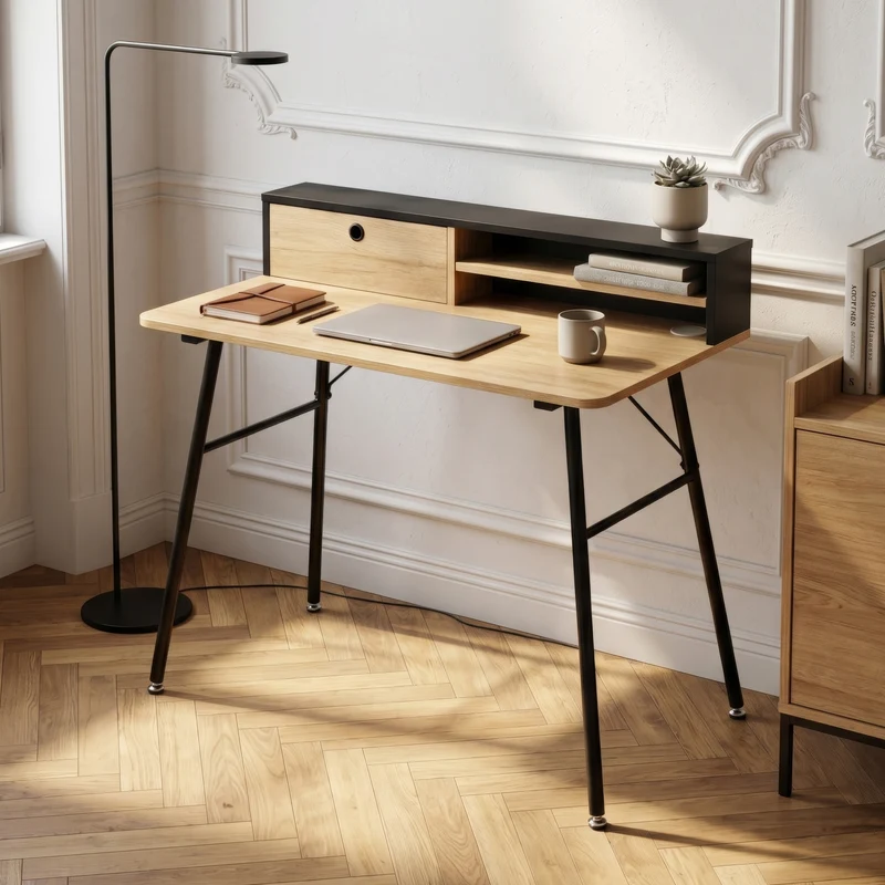 Skrivbord Var 93x90x50 cm Svart/Eklook [en.casa]