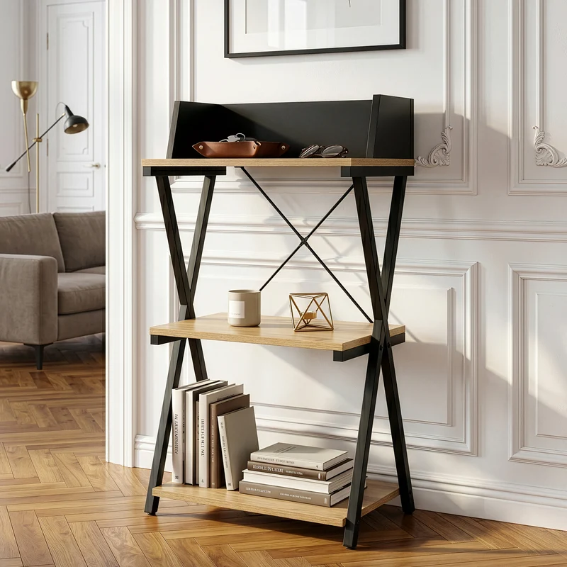 Fristående hylla Kappespoo 84x50x30 cm Svart/Eklook [en.casa]