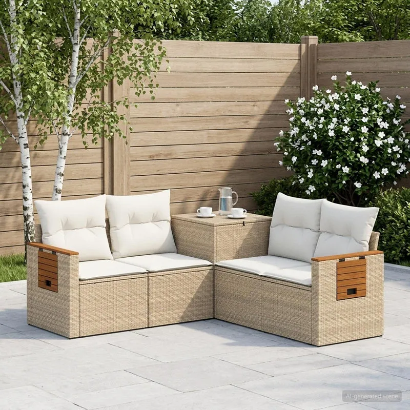 Soffset 5 st Beige och krämvit Poly Rattan och stål