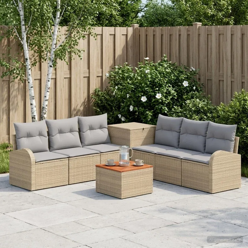 Soffset 8 st Beige och Ljusgrå Poly Rattan och stål