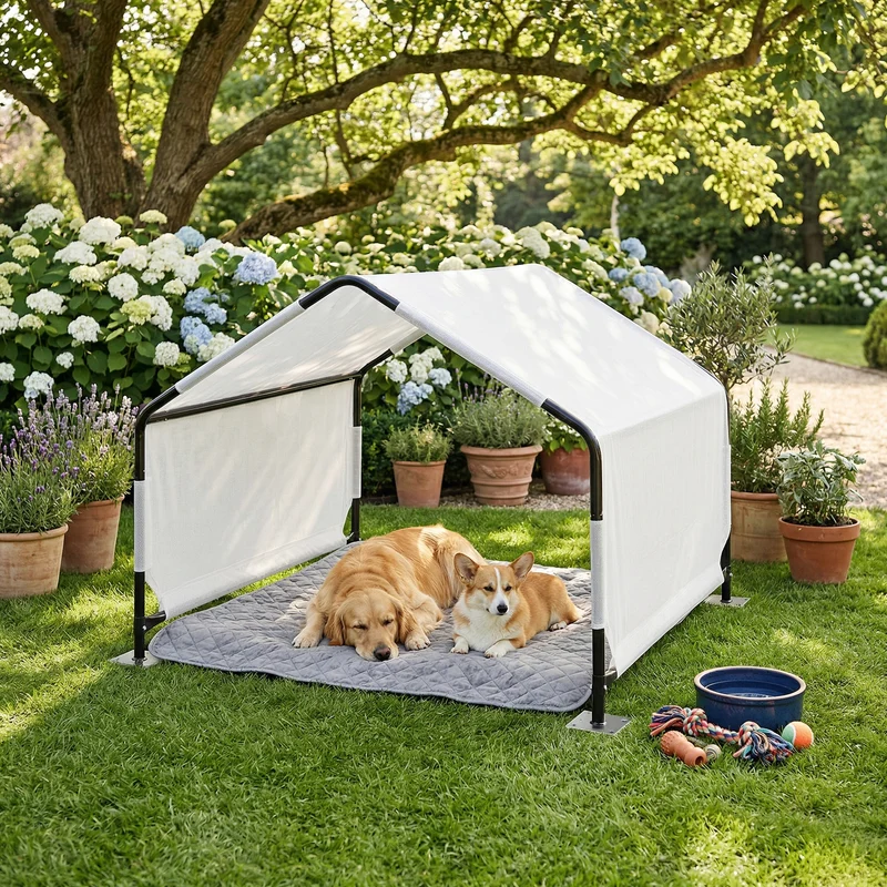 Utomhustält för hund Valevali 122x122x90 cm Svart/Vit [en.casa]