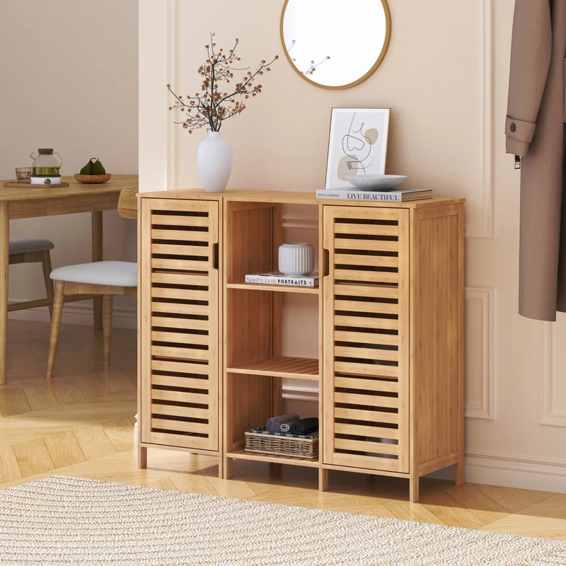 Sidobord Hakseri 2-del. 87x99x33 cm Bambus Natur [en.casa]