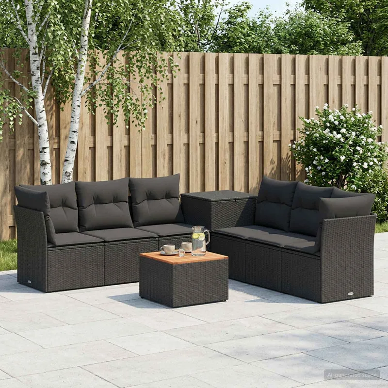 Soffset 8 st Svart Poly Rattan och stål