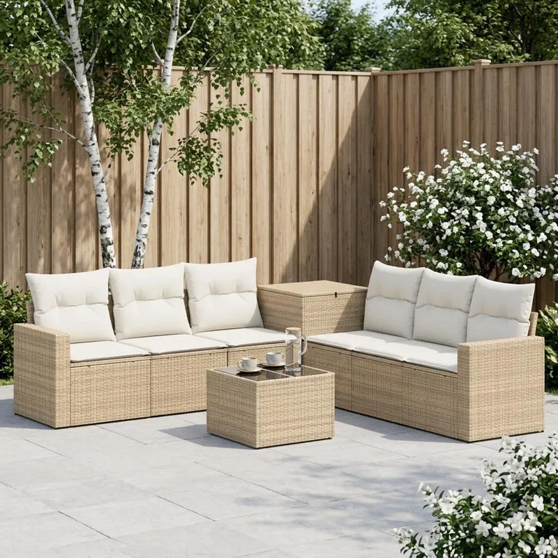 Soffset 8 st Beige och krämvit Poly Rattan och stål