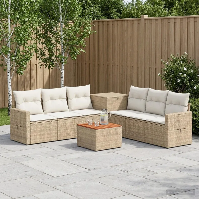 Soffset 8 st Beige och krämvit Poly Rattan och stål