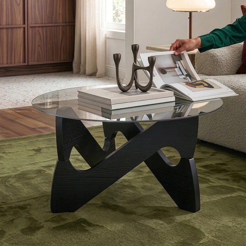 Soffbord Reypio Ø70x35 cm Svart/Grå [en.casa]