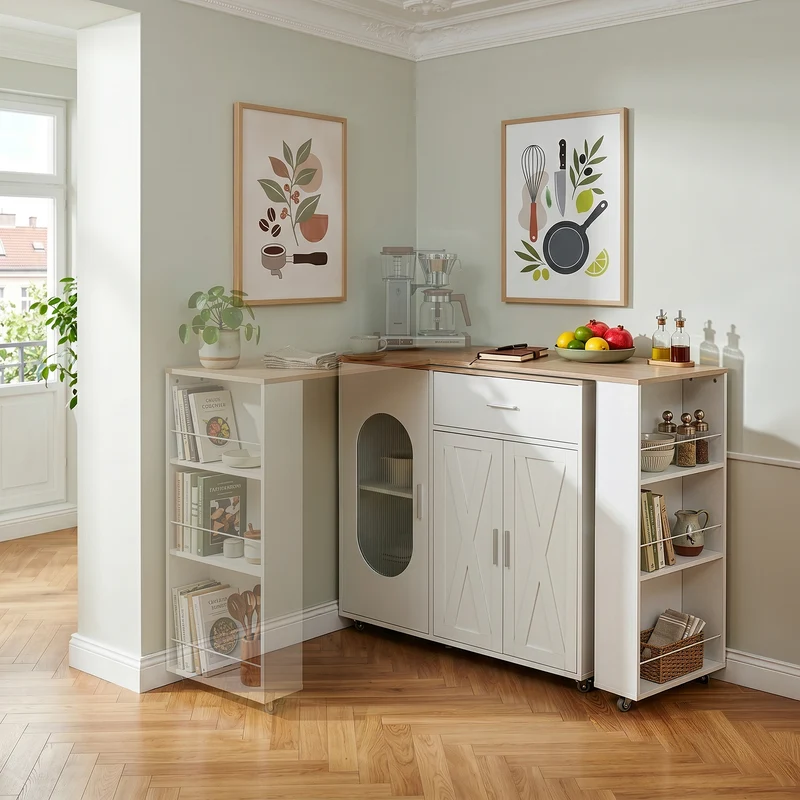 Rullbar köksö med roterbar arbetsyta Kudebola 115x40x94 cm eklook/vit [en.casa]
