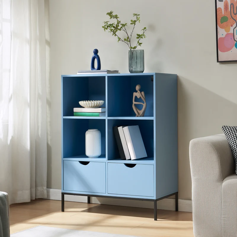 Bokhylla med 2 lådor Colwyn 105x80x40 cm Blå [en.casa]