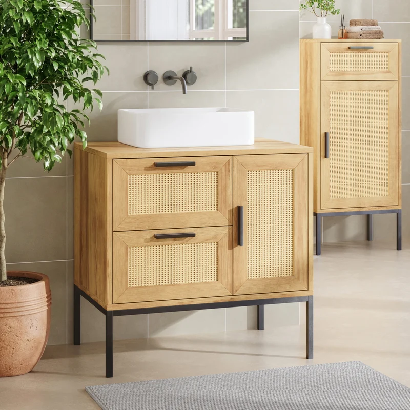 Tvättställsskåp Marhasa 60x60x40 cm Eklook/Svart [en.casa]
