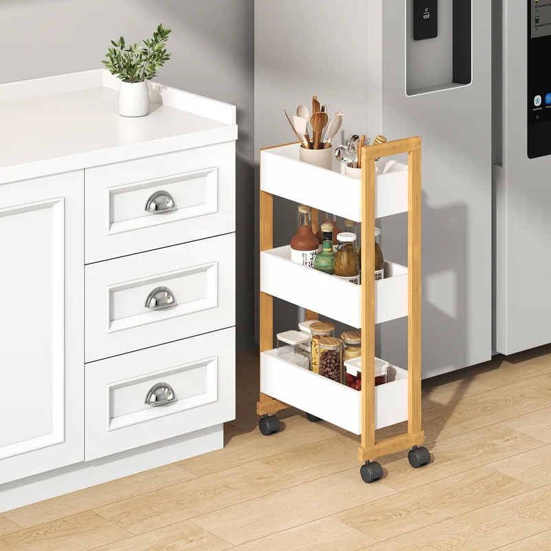 Rullvagn Varulta 80x41x20 cm Natur/Vit [en.casa]
