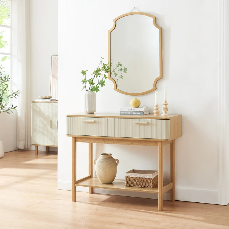 Konsolbord Ferrersp med 2 lådor 100x40x80 cm Eklook/Sandfärgad [en.casa]