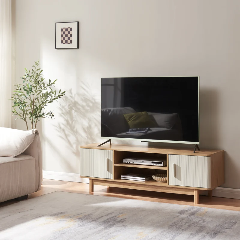 TV-skåp Ferrersp med 2 dörrar 140x40x45 cm eklook/sandfärgad [en.casa]
