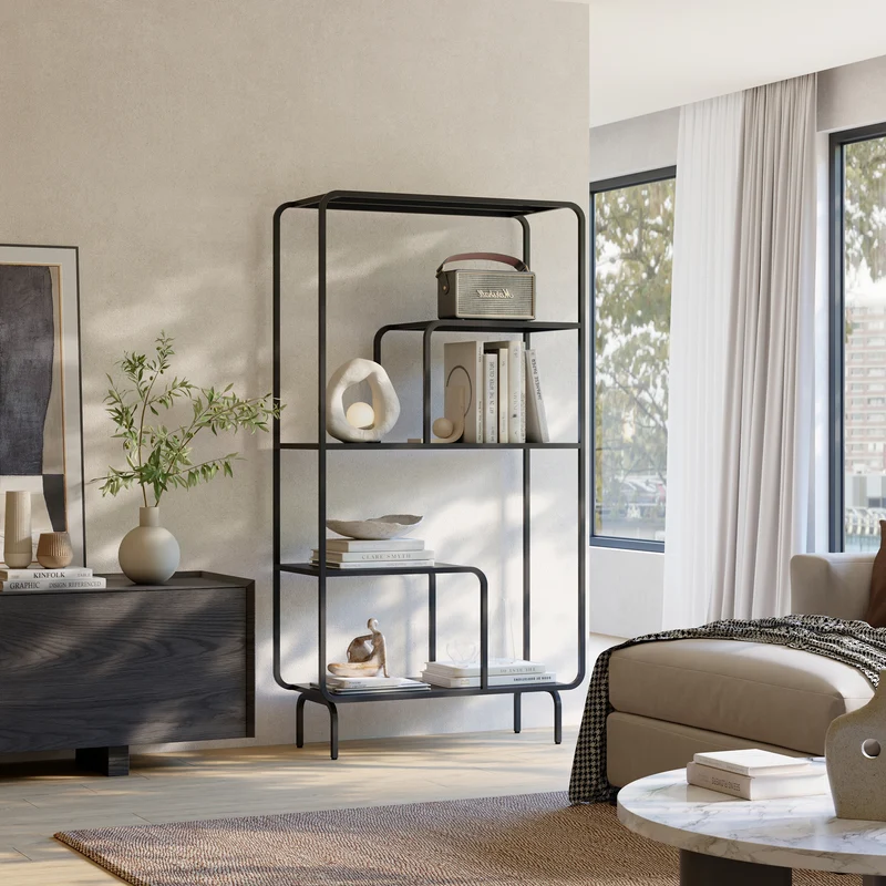 Bokhylla Færder stål 145x76x33 cm svart [en.casa]