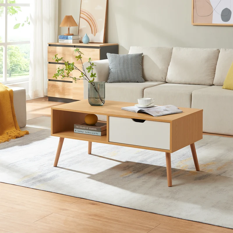 Soffbord Bordkak med låda 100x48x45 cm eklook/vit [en.casa]