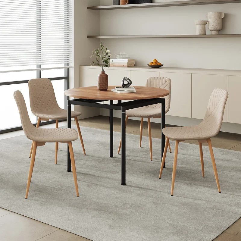 Matgrupp Hemnes 5-del rund Ljusbrun [en.casa]