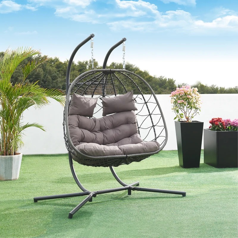 Dubbel hängstol Skense med ram 198x156x98 cm Grå [en.casa]