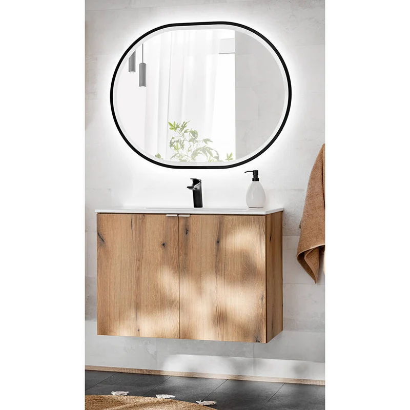 Tvättställ Skelbolu 80x57x39 cm med LED-spegel Eklook [en.casa]