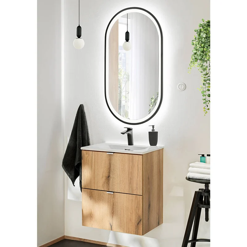 Tvättställ Skelbolu 50x57x39 cm LED-spegel Eklook [en.casa]