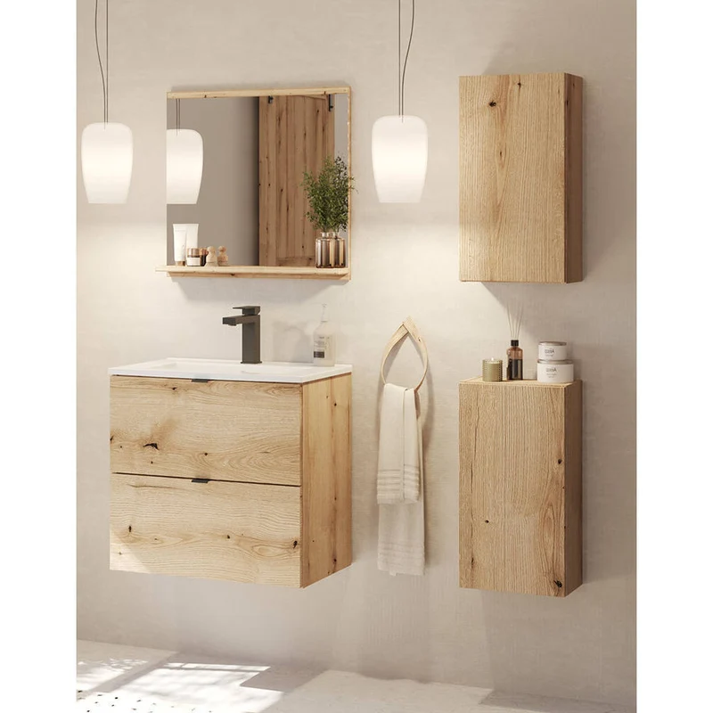 Tvättställ Skelbolu med spegel och väggskåp i eklook [en.casa]