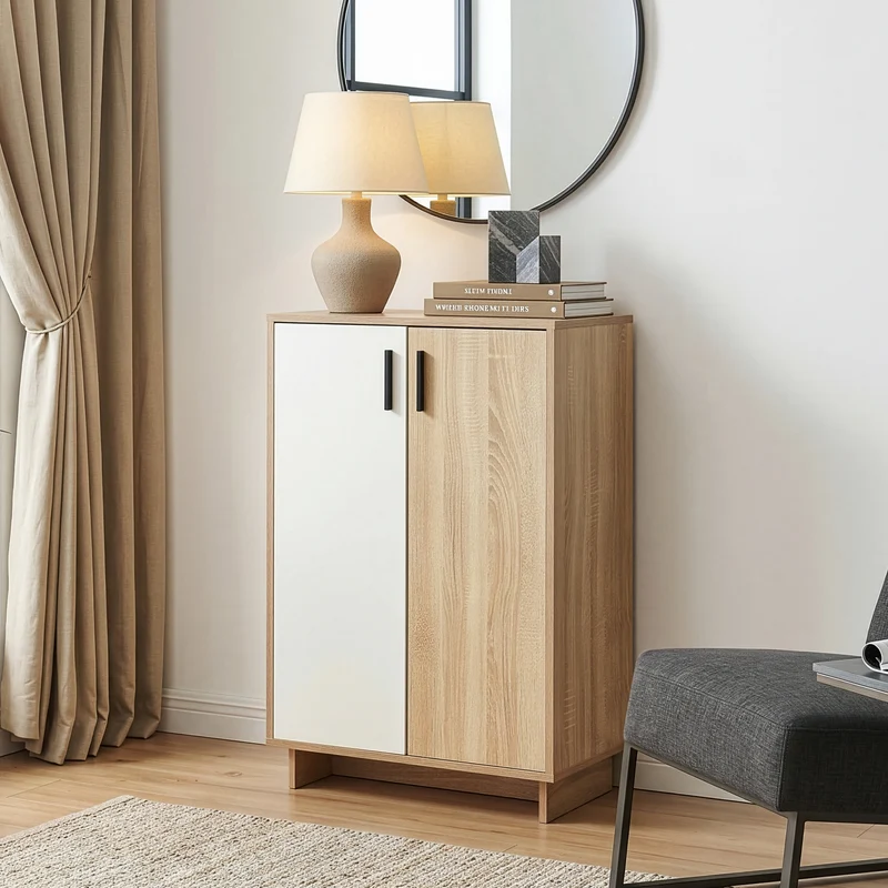 Sidobord Kenta 90x60x35 cm Sonoma-eklook/Vit [en.casa]