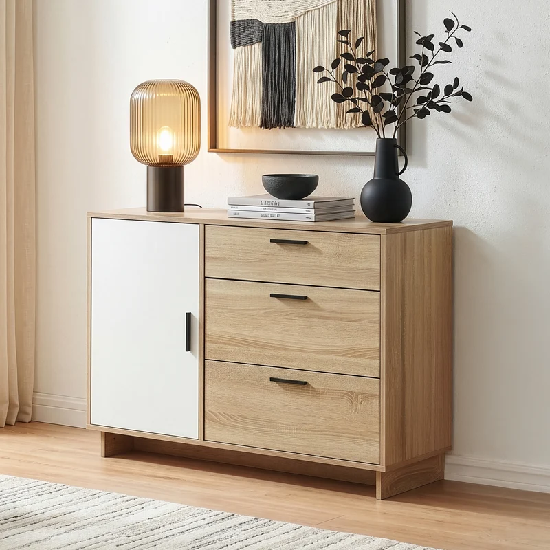 Sideboard Kenta 100x35x72 cm Sonoma-ekoptik/Vit [en.casa]