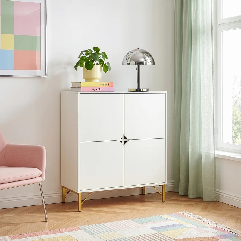 Sideboard Reyri 90x80x35 cm Vit/Guldfärgad [en.casa]