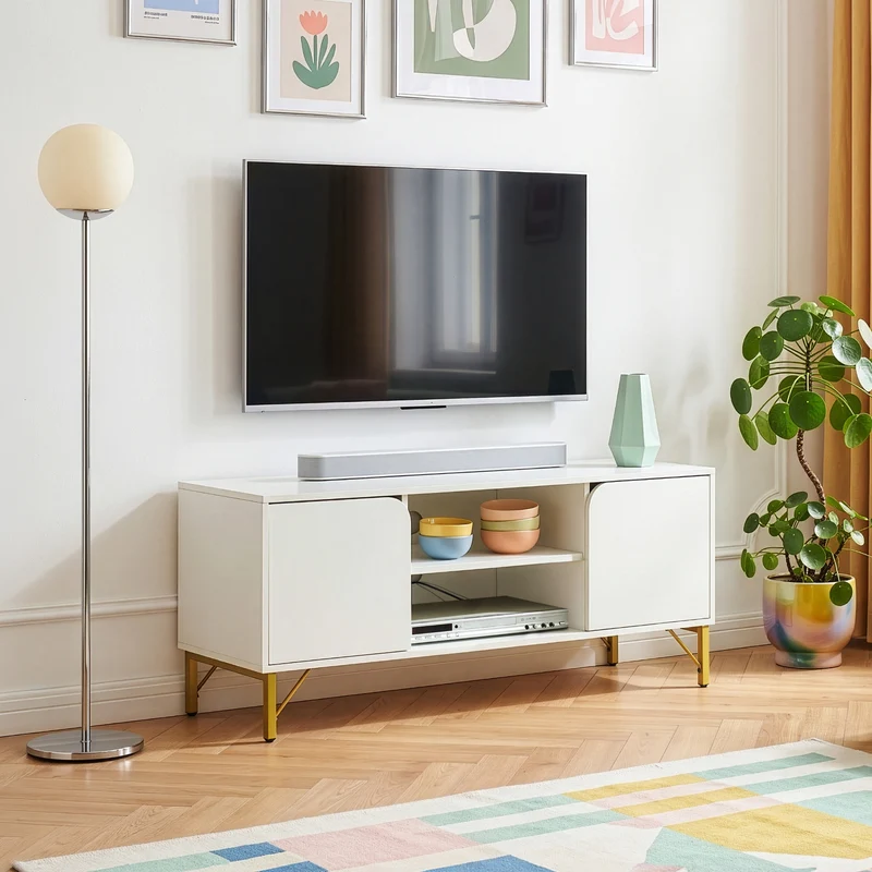 TV-bänk Reyri 120x39x52 cm Vit/Guldfärgad [en.casa]