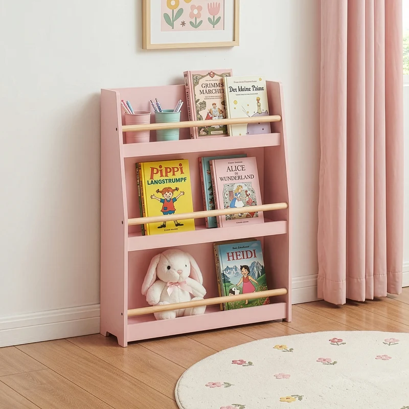 Barnbokhylla Virer 78x60x18 cm Rosa [en.casa]