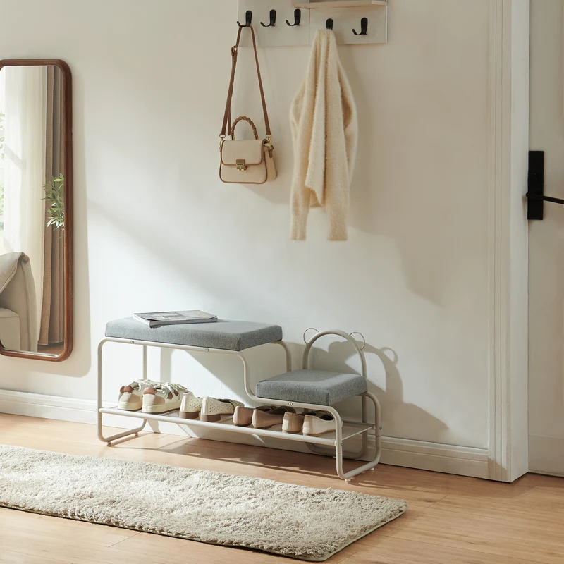 Skobänk med barnpall Jässaatka stål 100x32x46 cm grå [en.casa]