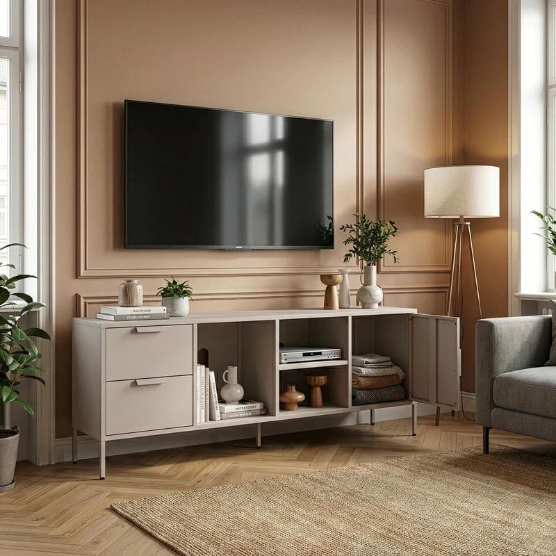 TV-bänk Kliri Stål 150x35x58 cm Kamelfärgad [en.casa]