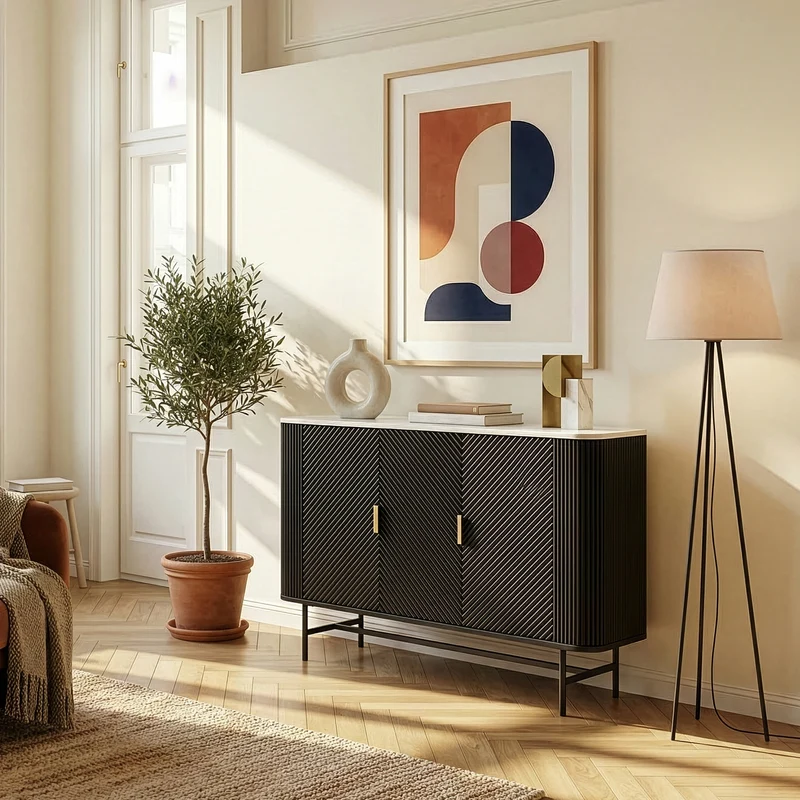 Sideboard Olvehok 110x40x77 cm Svart/Marmorutseende, vit [en.casa]