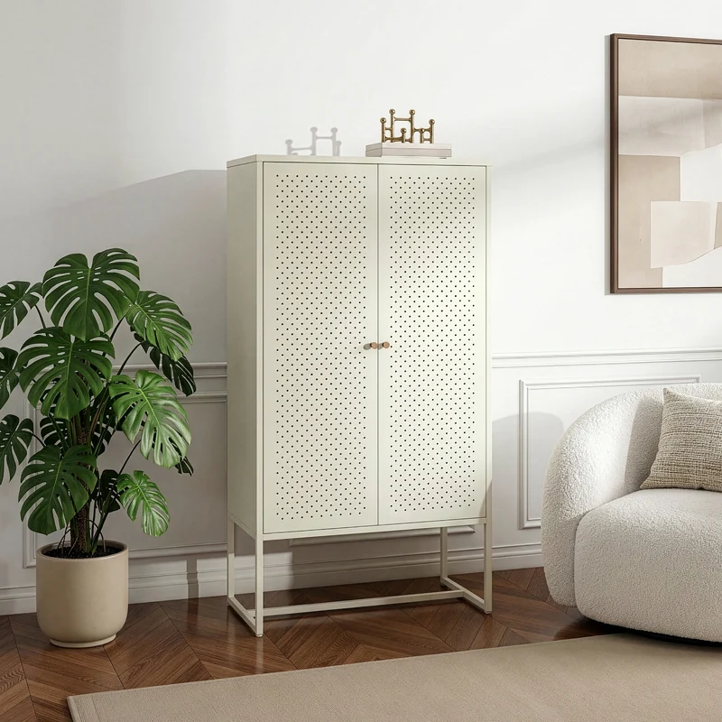Highboard Viitasaari 150x80x40 cm stål krämvit [en.casa]