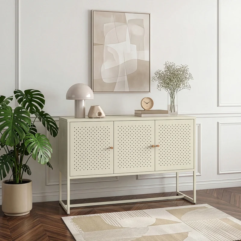 Sideboard Viitasaari 120x40x80 cm stål krämvit [en.casa]