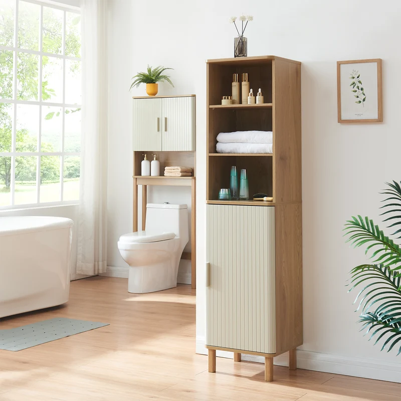 Högskåp Ferrersp 160x42x35 cm Eklook/Sandfärgad [en.casa]