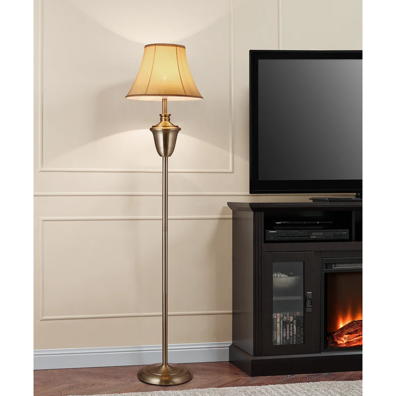 Elegant golvlampa Madrid 1xE27 borstad mässing 60W beige/brun [lux.pro]
