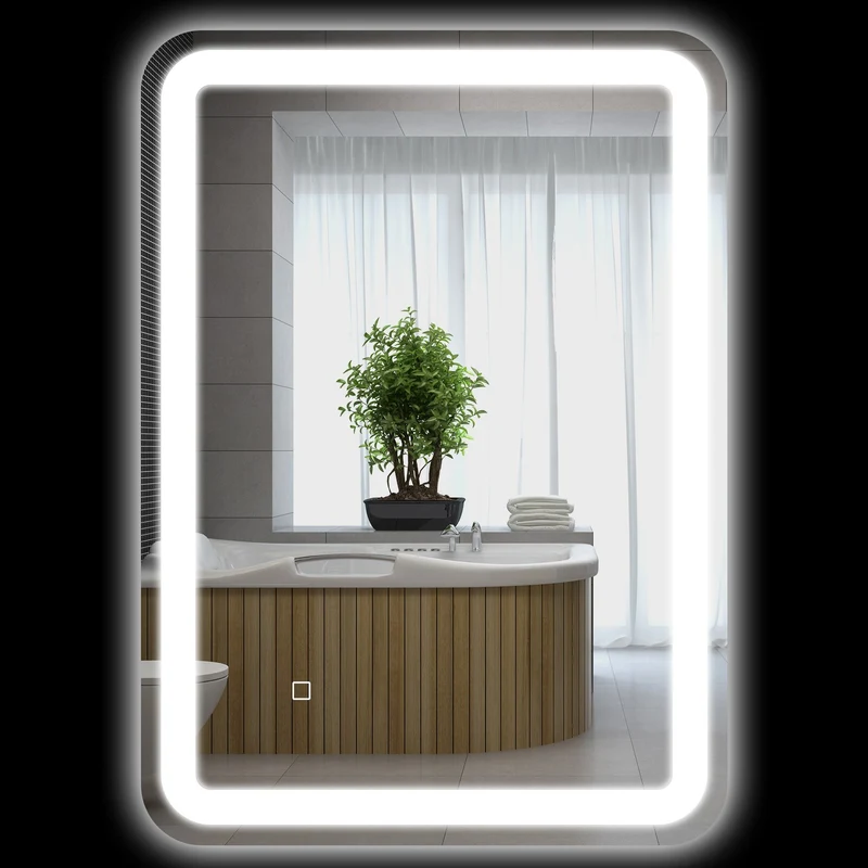 LED koupelnové zrcadlo, 50x70cm, proti zamlžování, dotykový spínač