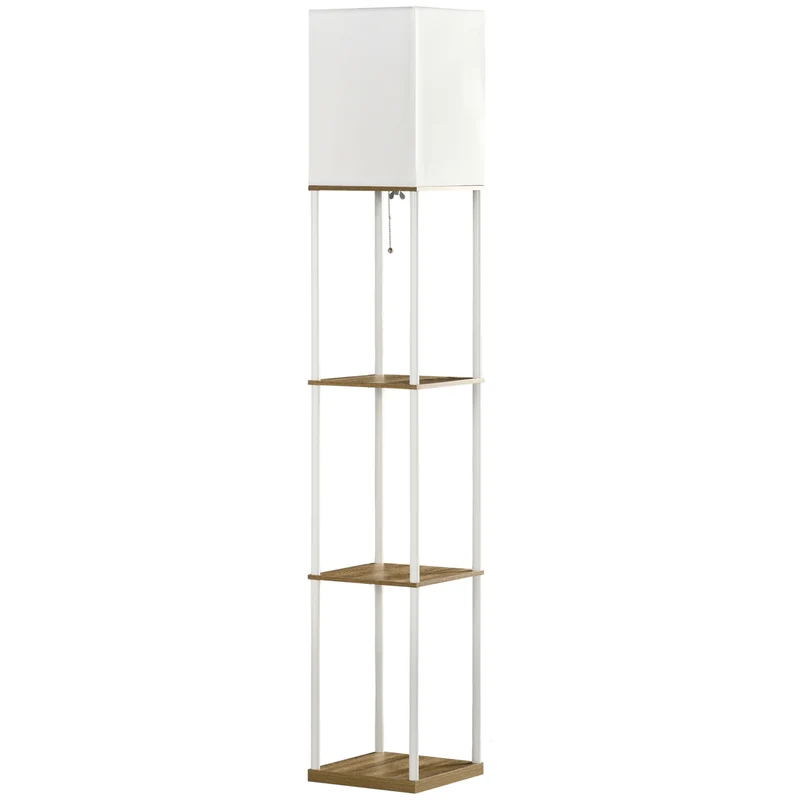 Bílá stojací lampa s textilním stínidlem, patice E27, 40 W