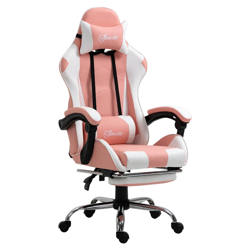 Ergonomická růžovobílá herní židle s bederní opěrkou