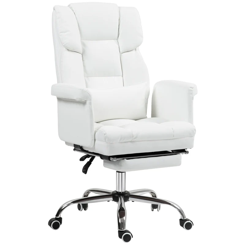 Ergonomická bílá kancelářská židle, naklápěcí a otočná, s bederní opěrkou