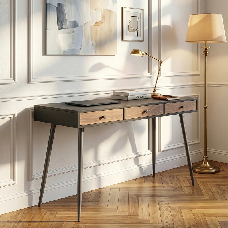 Skrivbordstumba 115x48x76 cm Svart/Valnötsoptik [en.casa]