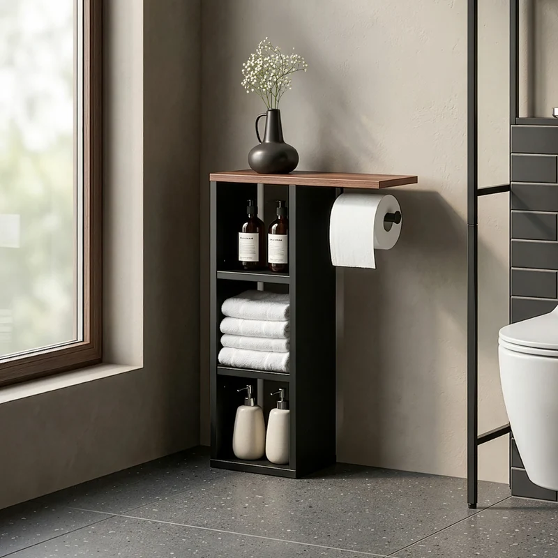 Toalettpappershållare Trond 60x40x16 cm Svart/Valnötutseende [en.casa]