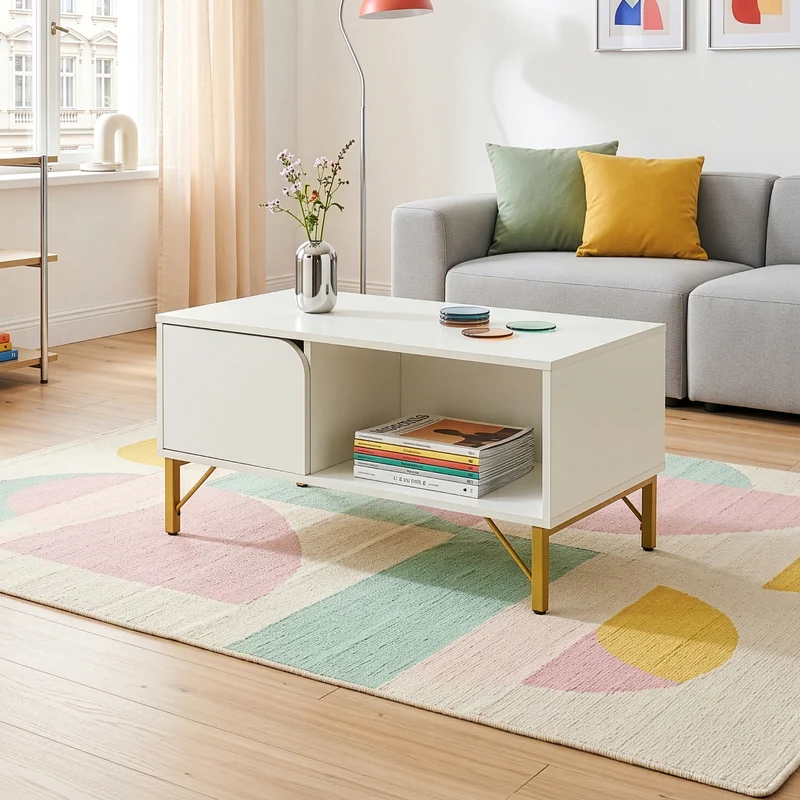 Soffbord Reyri 80x45x42 cm Vit/Guldfärgad