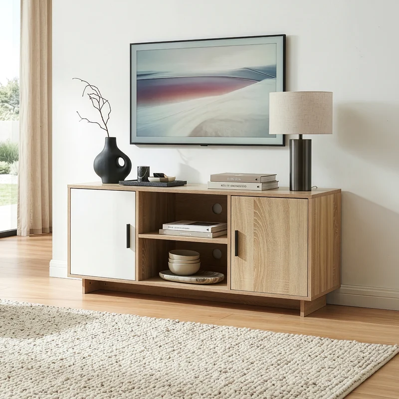 TV-bänk Kenta 120x39x52 cm Sonoma-eklook/Vit [en.casa]
