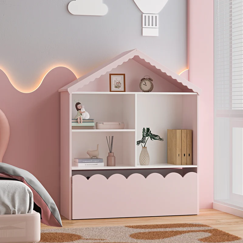 Barnhylla Vestnes 114x91x30 cm Cotton Candy/Vit [en.casa]