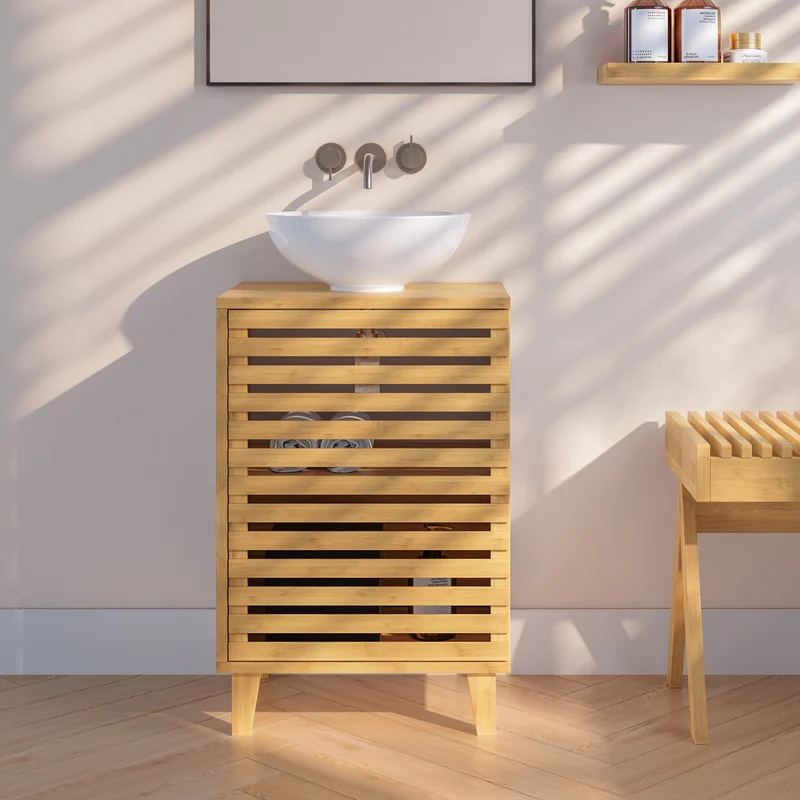 Tvättställsskåp Iveland 60x40x30cm Bambus [en.casa]