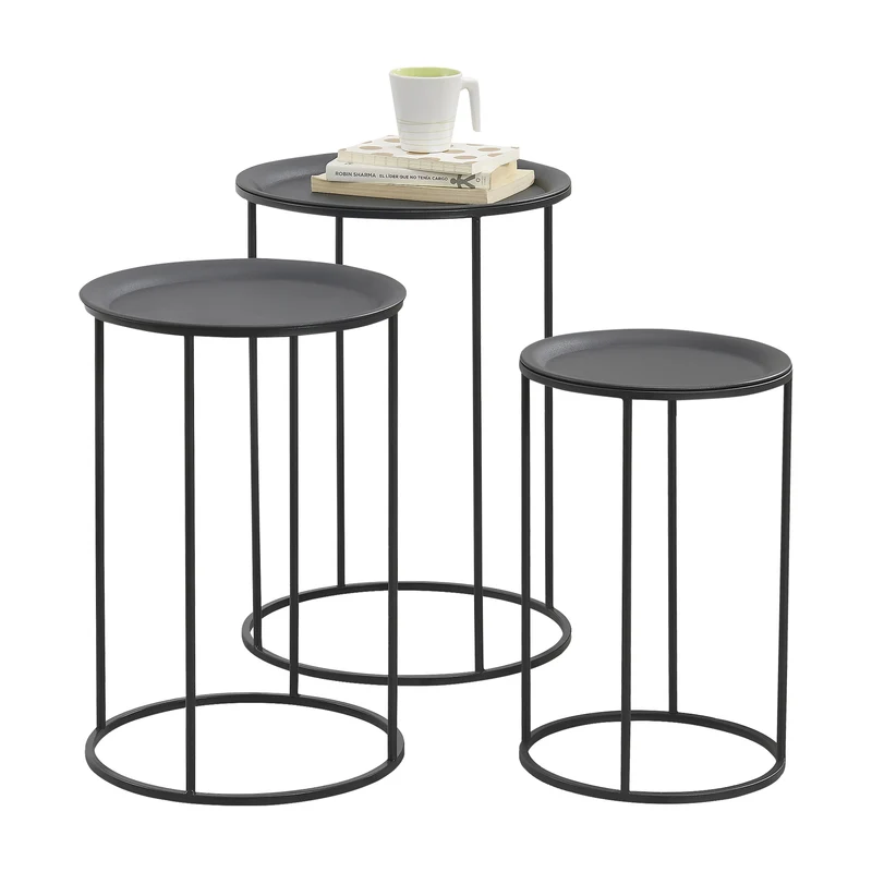 Soffbord set om 3 metall svart [en.casa]